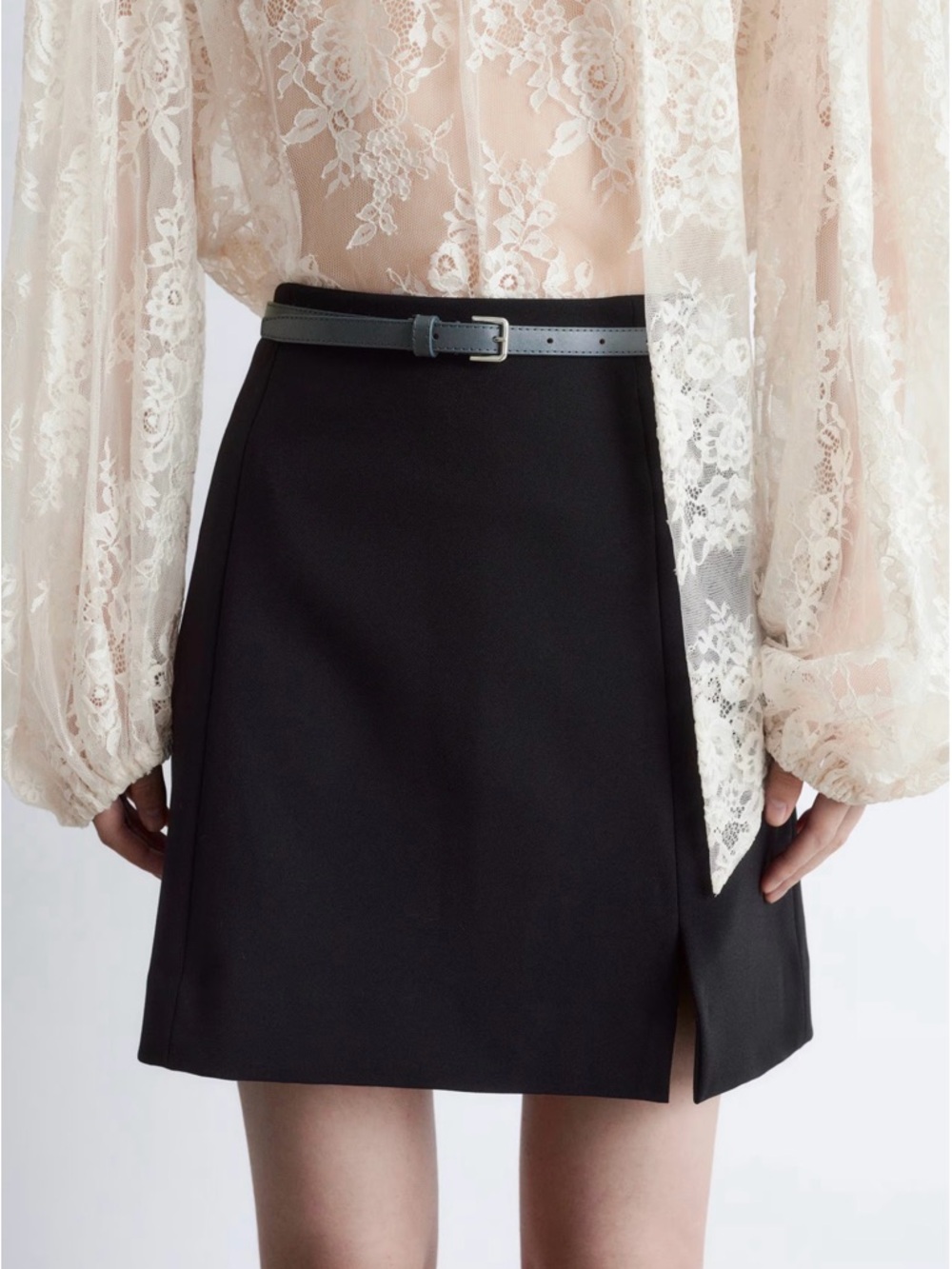 & Other Stories Black A-Line Mini Skirt with Side Slit